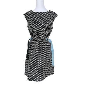 Cop Copine Black White Dress Belted Sleeveless Made in Portugal Office Wear